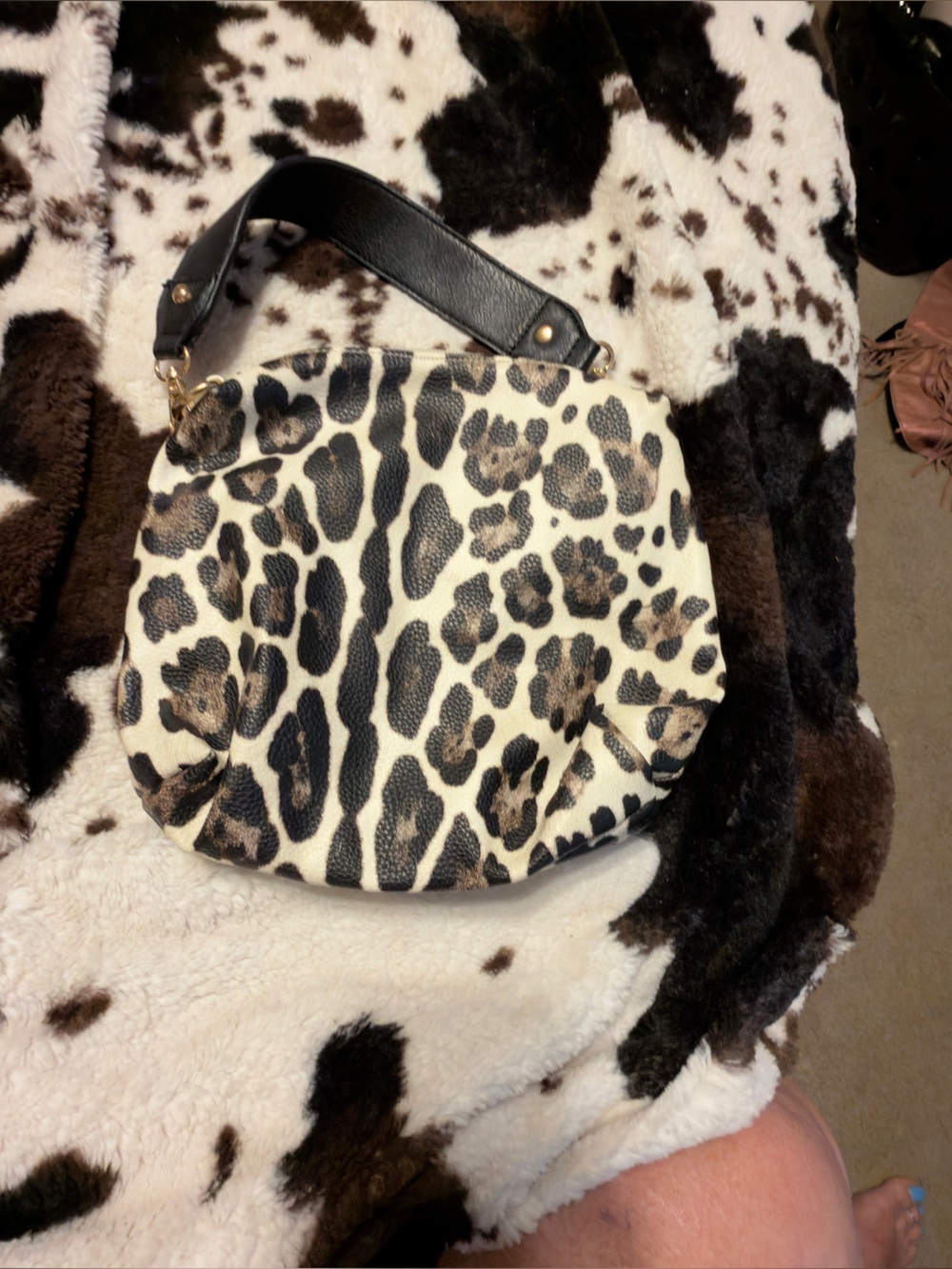 Leopard Print Shoulder Bag with Black Strap